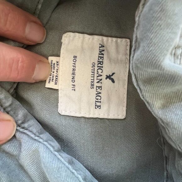 American Eagle Boyfriend Fit Utility Button Down Blouse - Picture 6 of 11